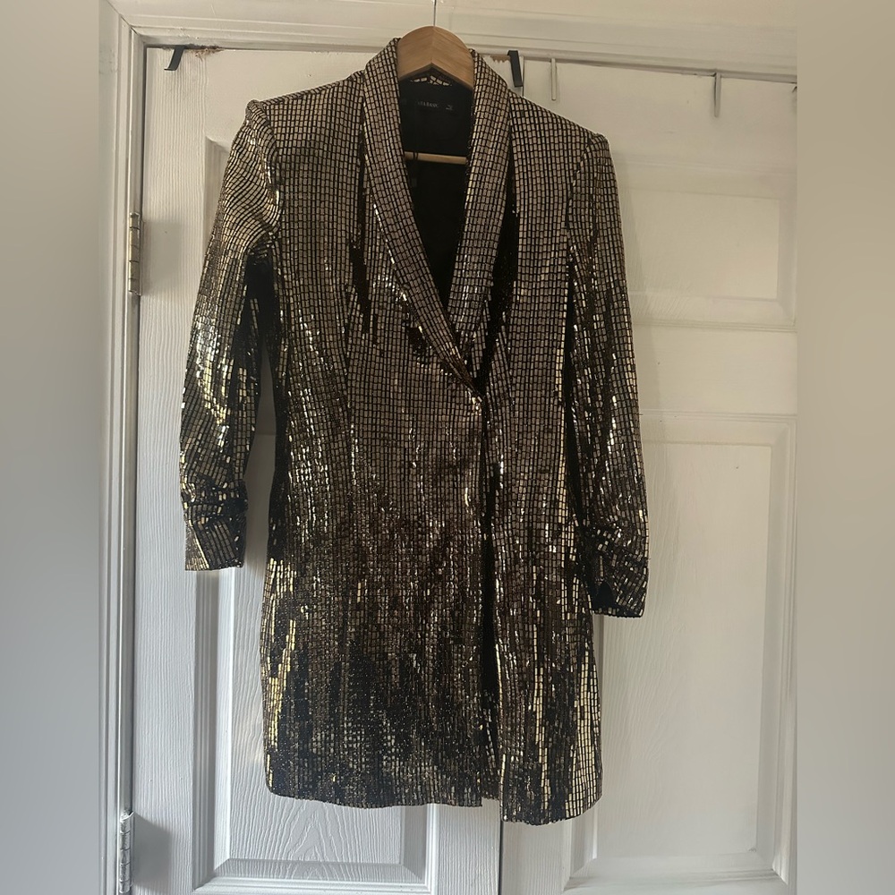 Zara Black and Gold Sequin Blazer